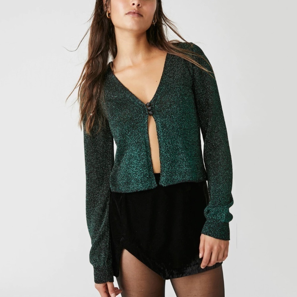 NWT Free People Emmaline Shimmer Flyaway Cardigan Top Alpine Combo